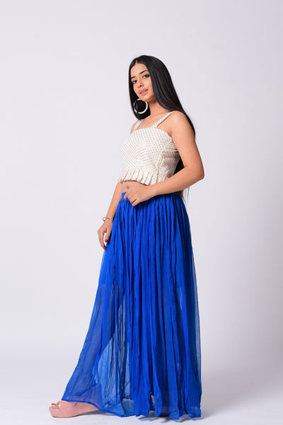 Pleated Blouse With Geathered Skirt Set.