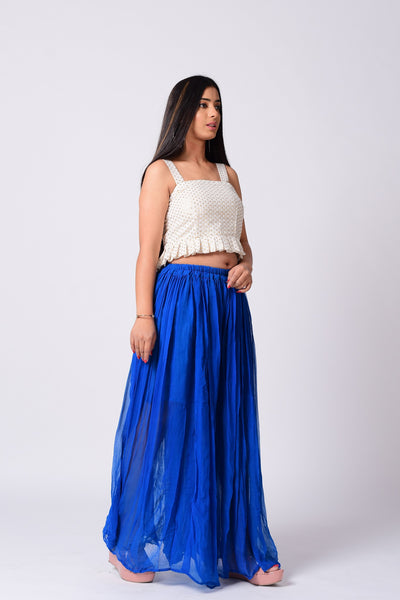 Pleated Blouse With Geathered Skirt Set.