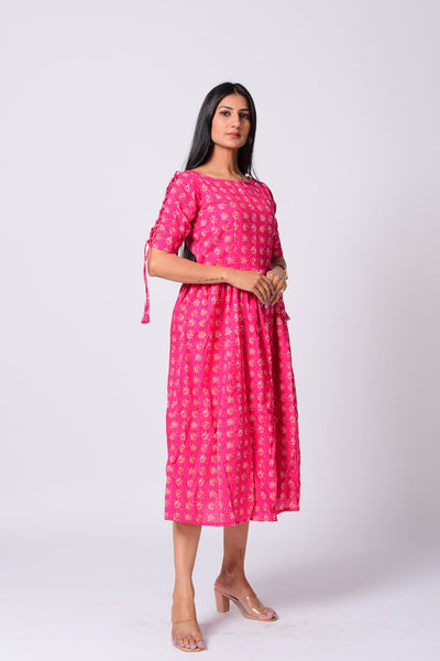 Printed Pink Frock Style Dress.