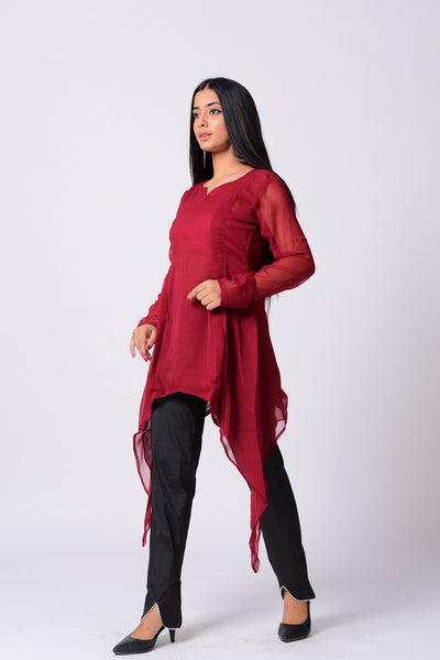 Pleated Up Down Kurti With Pant Set.