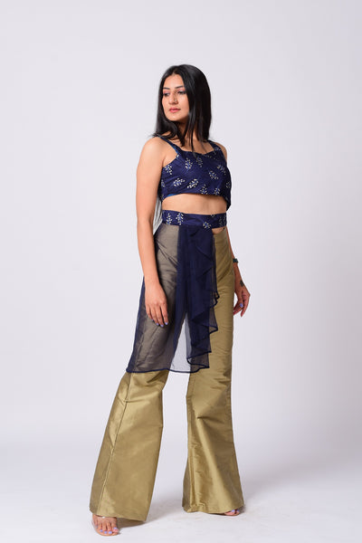 Midnight Blue Top With Bell Bottom Pant Set.