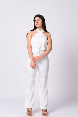 Halter Neck Draped Top With Pant Set.