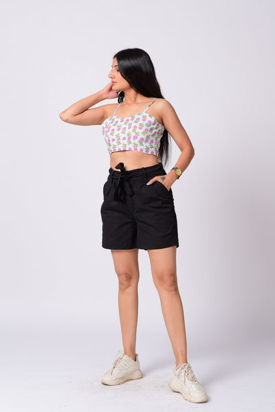Floral Printed Top With High Waisted Shorts.