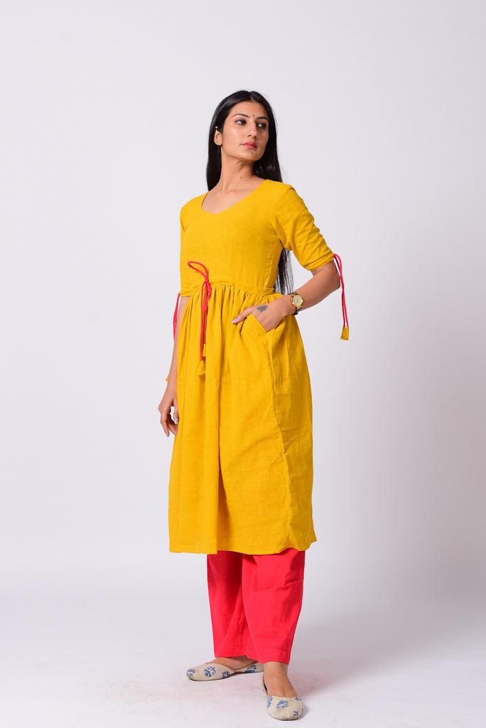 White and Yellow Kurti and Dupatta Set | Shobitam Custom Gowns | Made